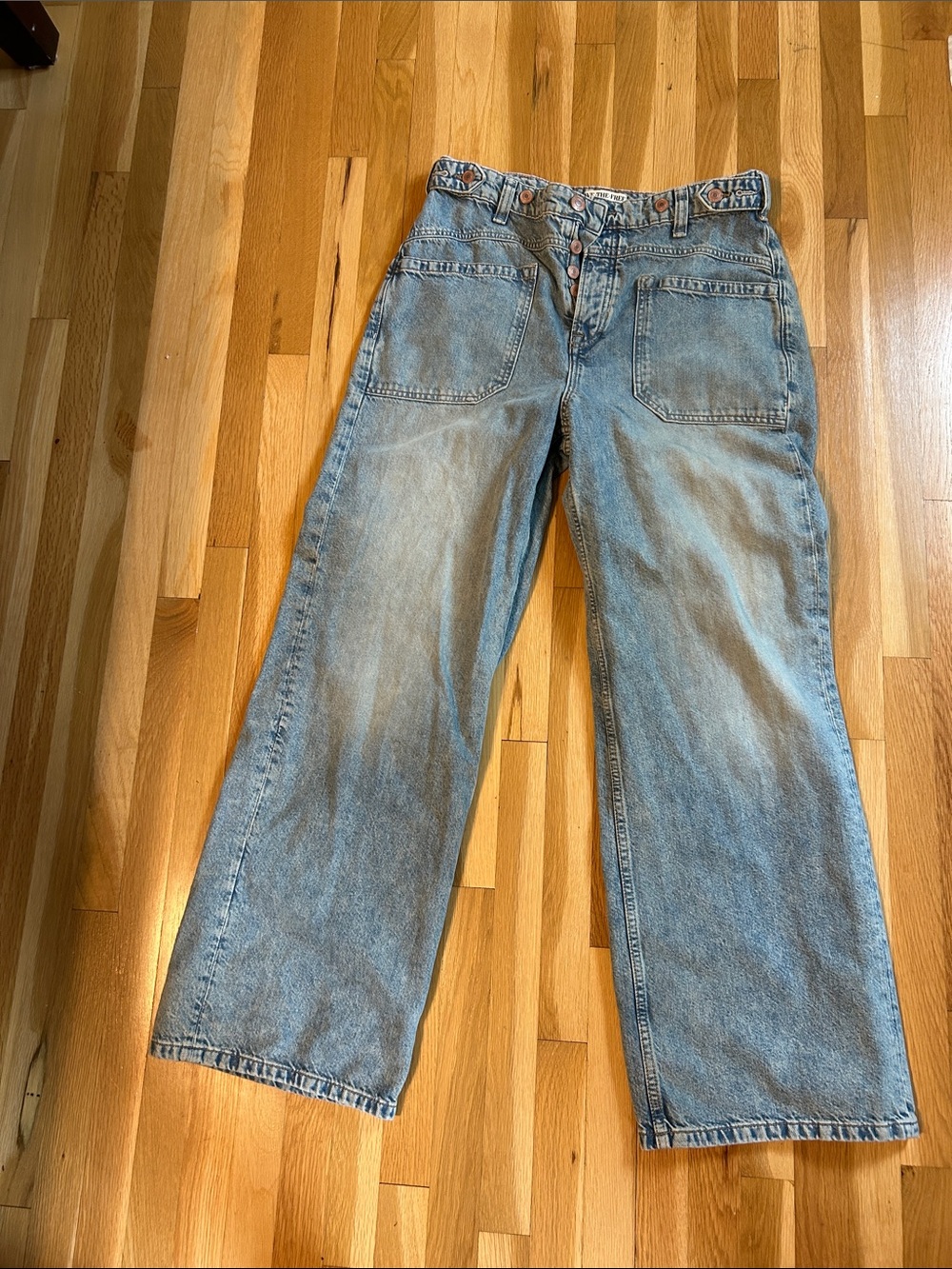 Free People Washed Light Blue Wide-Leg High Rise Jeans